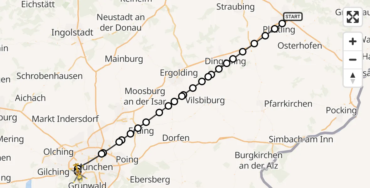 Flugroute Rettungshubschrauber Deggendorf - DRF Air Rescue München Hubschrauberlandeplatz, 13 April 2026, 19:58