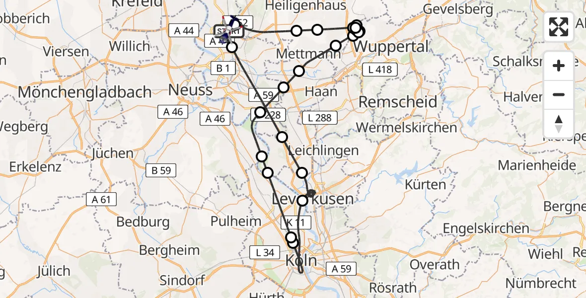 Flugroute Polizeihubschrauber Düsseldorf Flughafen - Düsseldorf Flughafen, 13 April 2026, 22:21