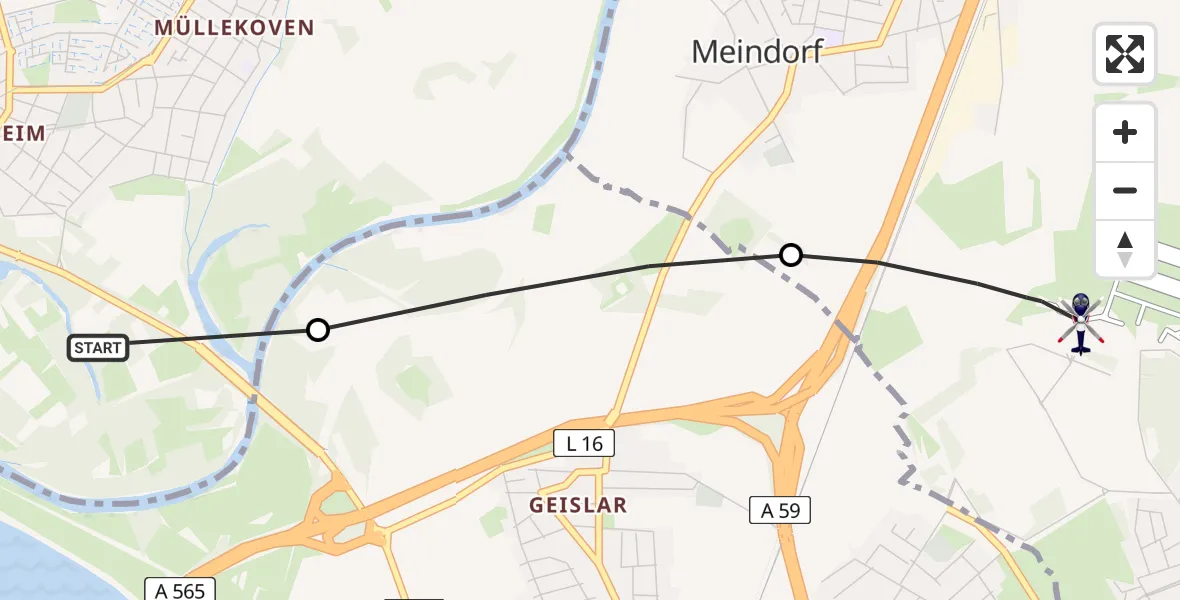 Flugroute Polizeihubschrauber Troisdorf - Sankt Augustin, 14 April 2026, 01:17