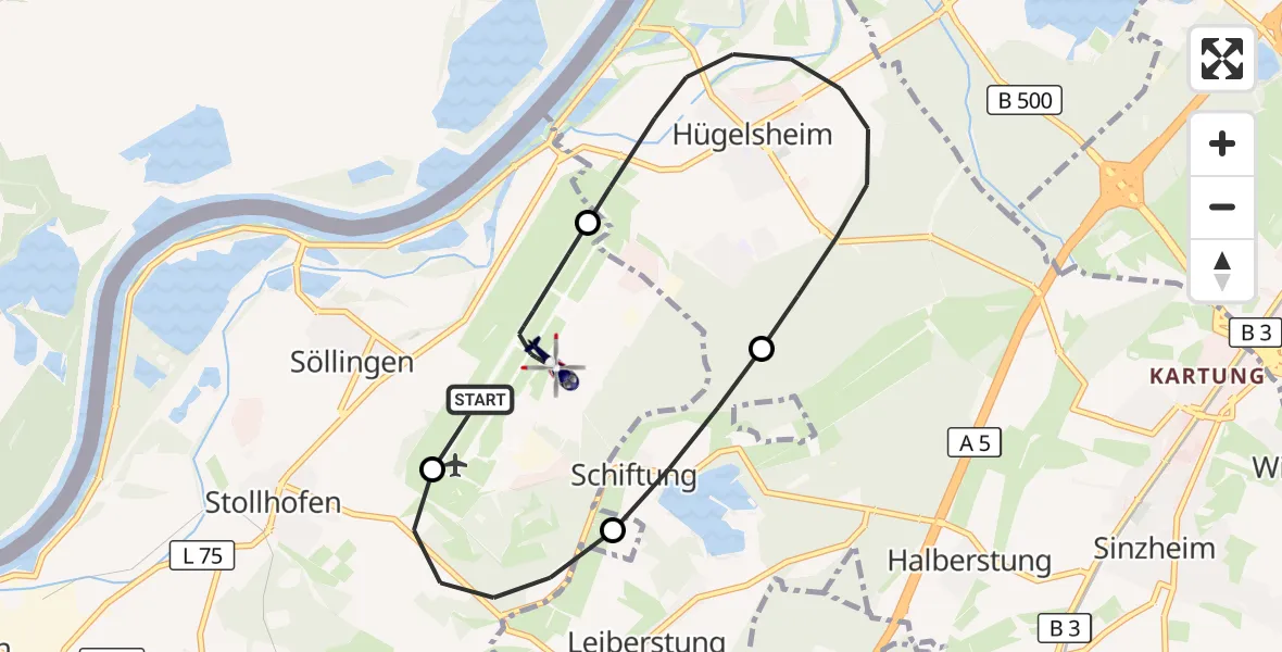 Flugroute Polizeihubschrauber Karlsruhe Baden-Baden Flughafen - Karlsruhe Baden-Baden Flughafen, 14 April 2026, 01:51