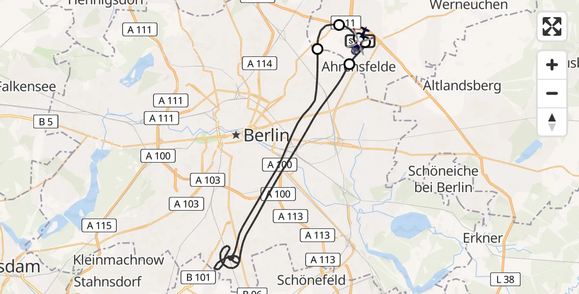 Flugroute Polizeihubschrauber Ahrensfelde Hubschrauberlandeplatz - Ahrensfelde Hubschrauberlandeplatz, 14 April 2026, 02:37