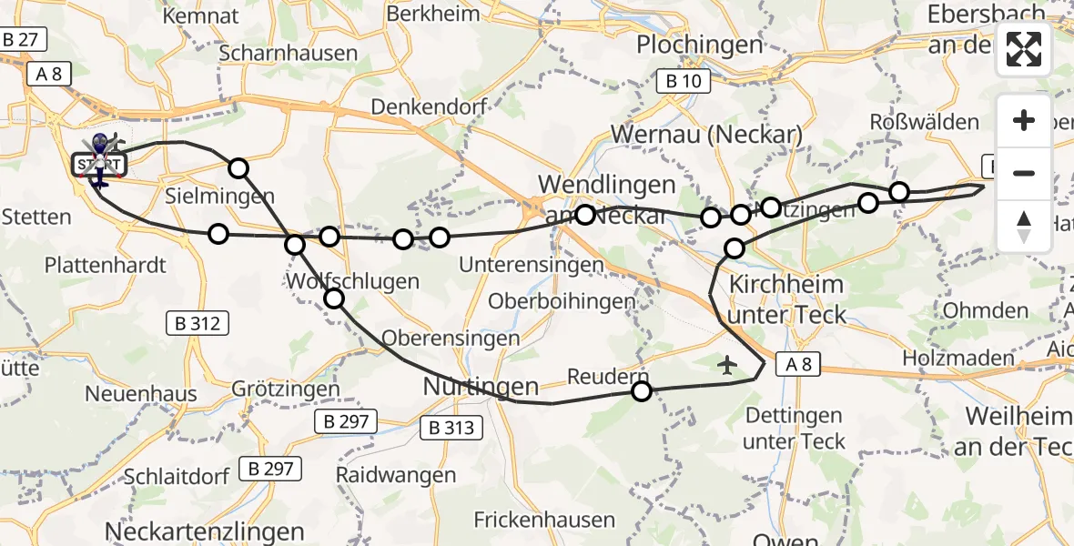 Flugroute Polizeihubschrauber Flughafen Stuttgart - Flughafen Stuttgart, 14 April 2026, 05:04