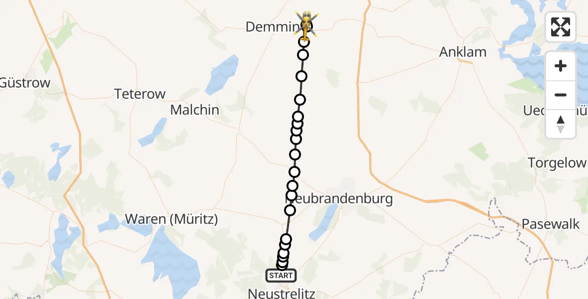 Flugroute Rettungshubschrauber Blumenholz - Siedenbrünzow, 14 April 2026, 05:21