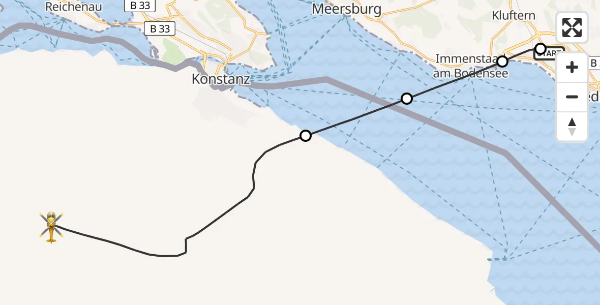 Flugroute Rettungshubschrauber Friedrichshafen Hospital - Münsterlingen Hospital Heliport, 14 April 2026, 05:24