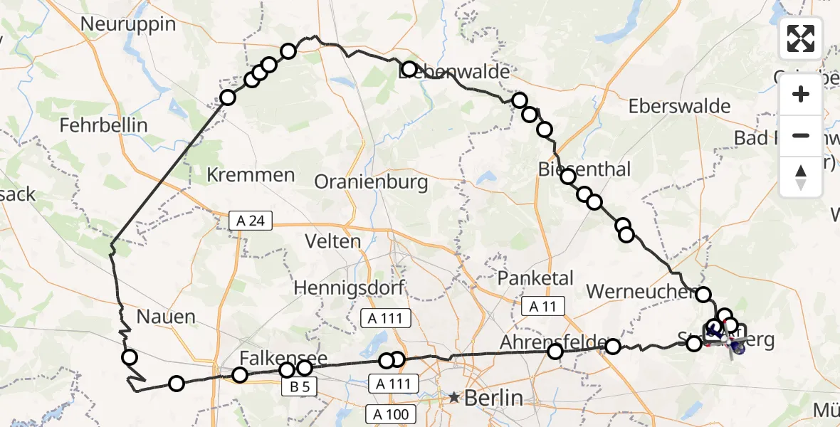 Flugroute Polizeihubschrauber Strausberg - Strausberg, 14 April 2026, 06:06