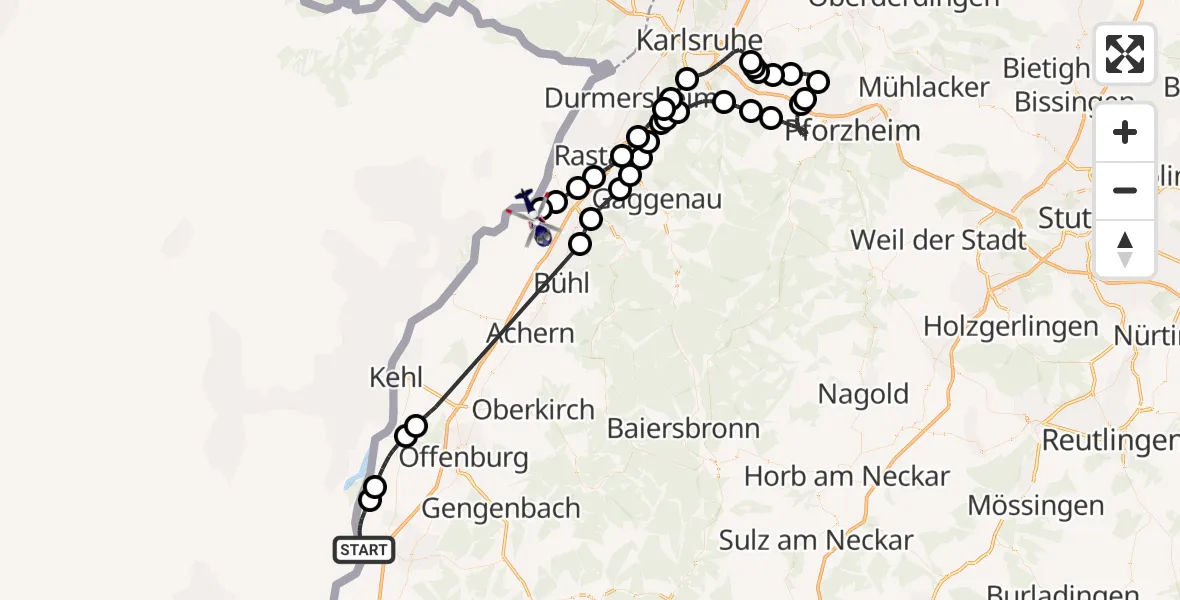 Flugroute Polizeihubschrauber Schwanau - Karlsruhe Baden-Baden Flughafen, 14 April 2026, 06:30