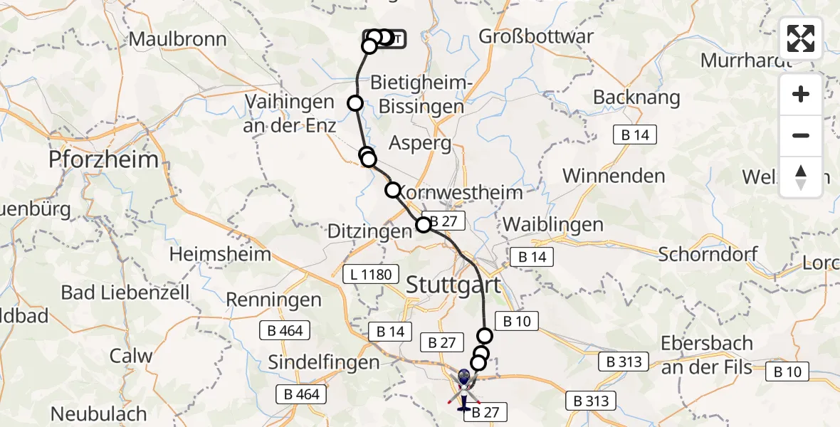 Flugroute Polizeihubschrauber Löchgau Flugplatz - Flughafen Stuttgart, 14 April 2026, 06:33