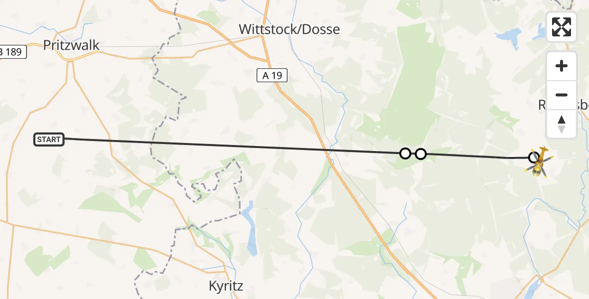 Flugroute Rettungshubschrauber Groß Pankow (Prignitz) - Rheinsberg, 14 April 2026, 06:41