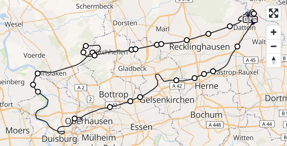 Flugroute Polizeihubschrauber Datteln - Datteln, 14 April 2026, 06:58