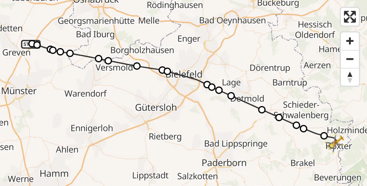 Flugroute Ambulanzhubschrauber Christoph  Westfalen-ADAC - Höxter, 14 April 2026, 06:59