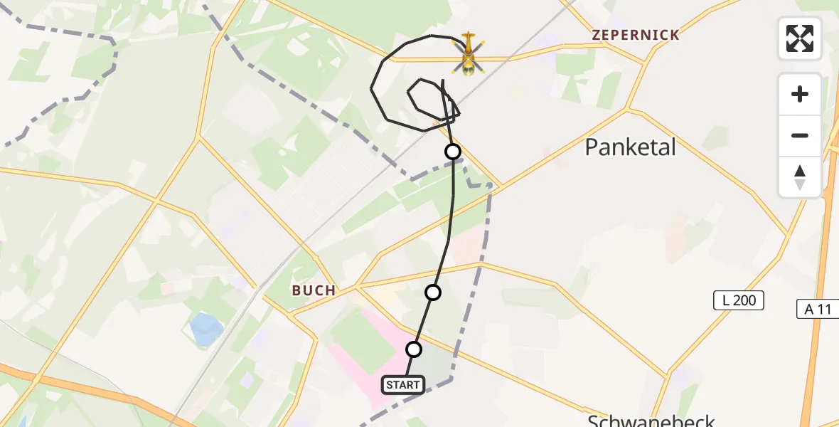 Flugroute Rettungshubschrauber Helios Clinic Berlin-Buch - Panketal, 14 April 2026, 07:00