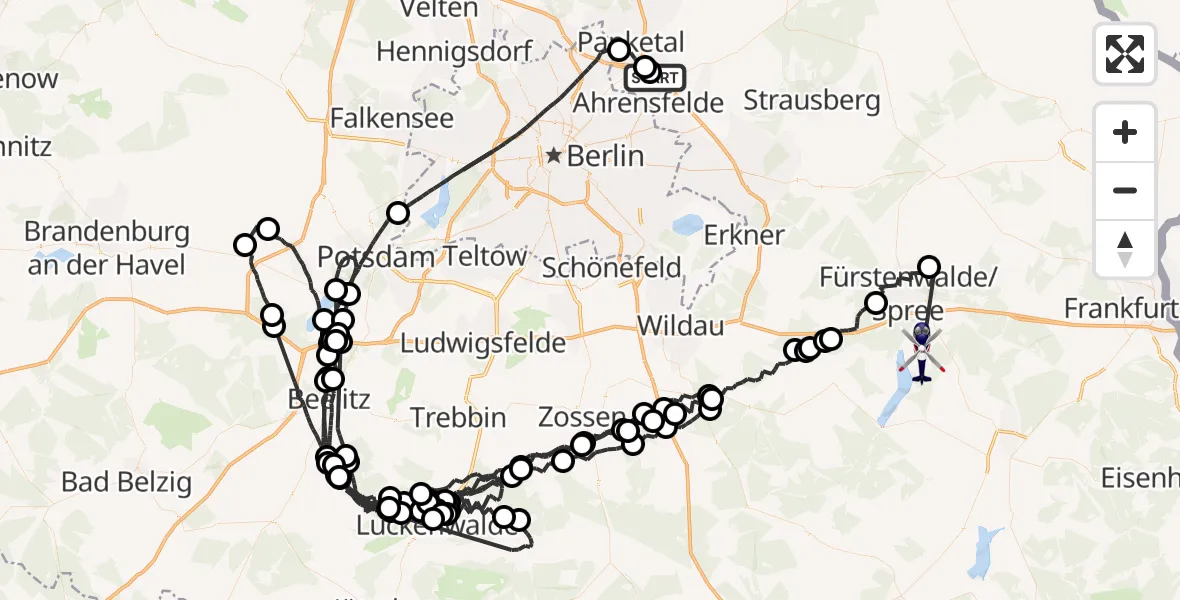 Flugroute Polizeihubschrauber Ahrensfelde - Bad Saarow, 14 April 2026, 07:09