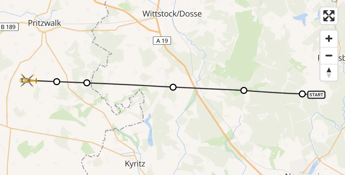 Flugroute Rettungshubschrauber Rheinsberg - Groß Pankow (Prignitz), 14 April 2026, 07:23