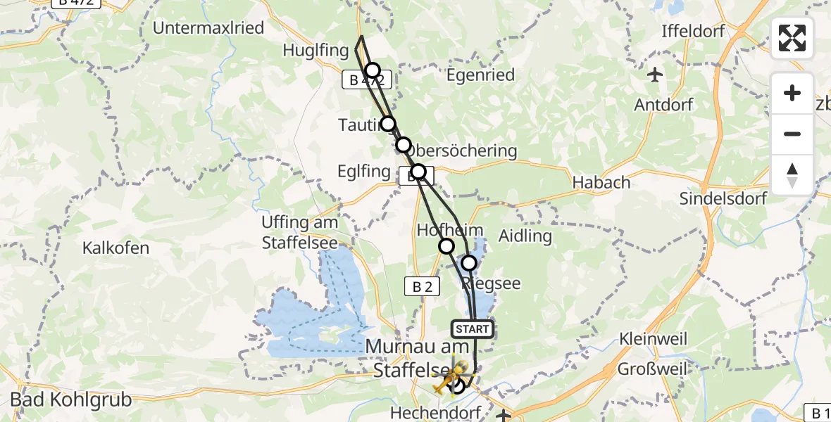 Flugroute Rettungshubschrauber Murnau a.Staffelsee - Murnau Accident Hospital, 14 April 2026, 07:27