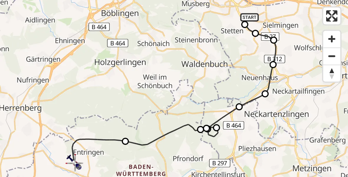 Flugroute Polizeihubschrauber Flughafen Stuttgart - Poltringen Flugplatz, 14 April 2026, 07:34