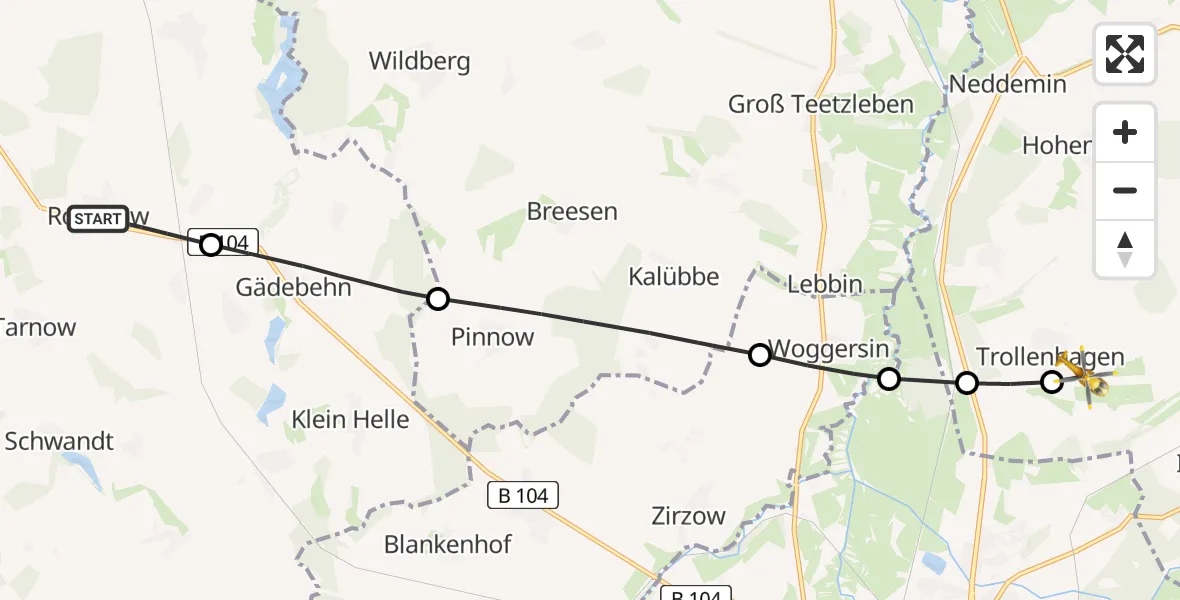 Flugroute Rettungshubschrauber Rosenow - Neubrandenburg Trollenhagen Flughafen, 14 April 2026, 07:35