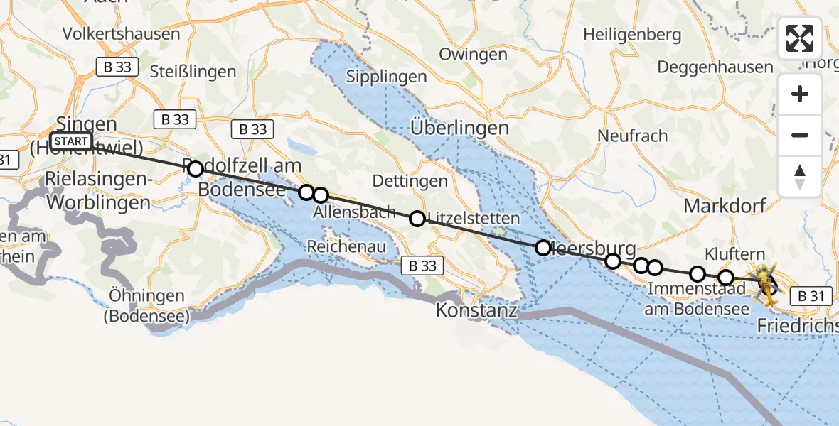 Flugroute Rettungshubschrauber Singen (Hohentwiel) - Friedrichshafen Hospital, 14 April 2026, 07:41