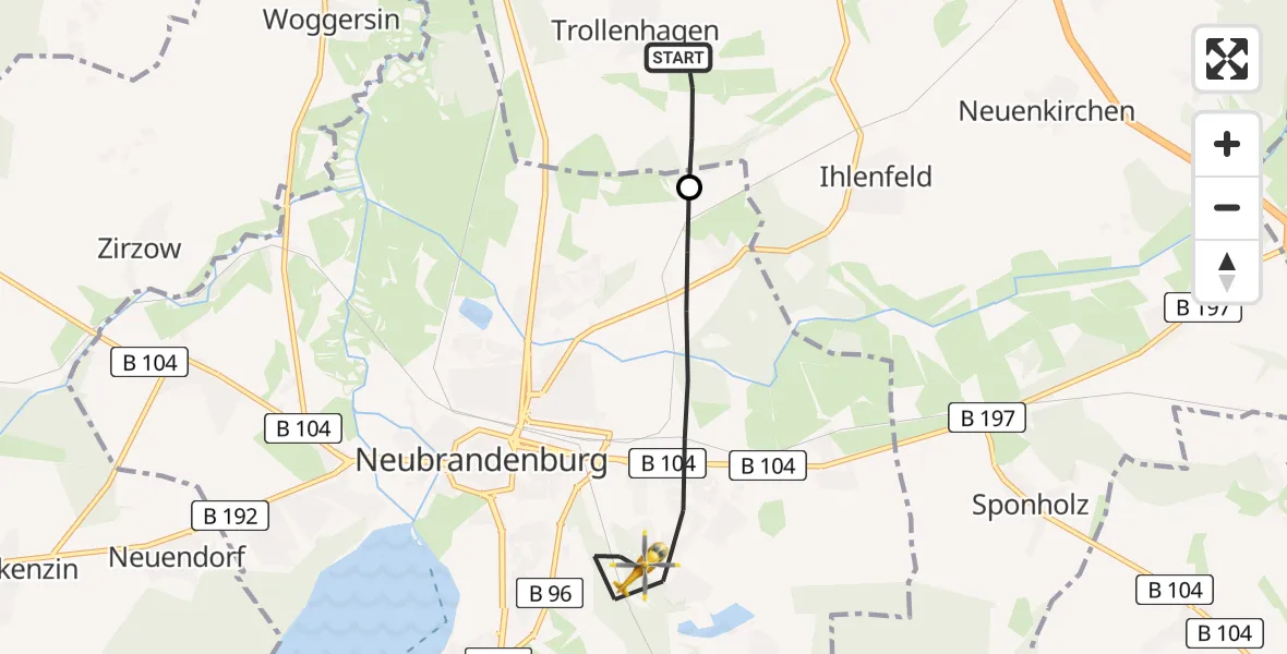 Flugroute Rettungshubschrauber Neubrandenburg Trollenhagen Flughafen - Neubrandenburg, 14 April 2026, 07:41