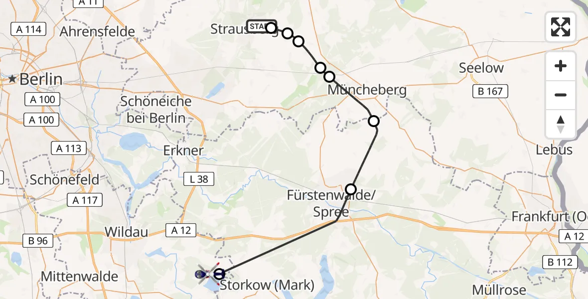 Flugroute Polizeihubschrauber Strausberg - Heidesee, 14 April 2026, 07:45