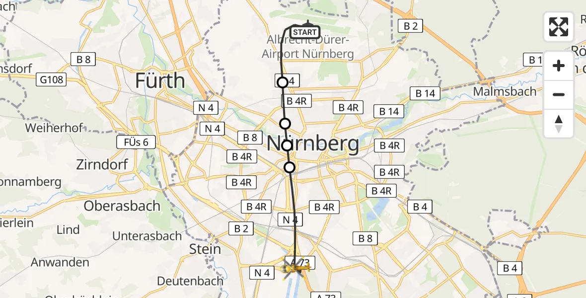 Flugroute Rettungshubschrauber Flughafen Nuremberg - Nürnberg, 14 April 2026, 07:50