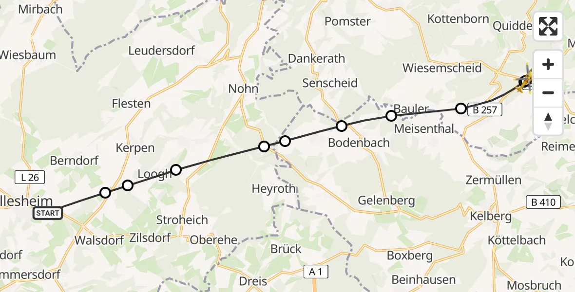 Flugroute Ambulanzhubschrauber Hillesheim - Nürburgring Hubschrauberlandeplatz, 14 April 2026, 07:51
