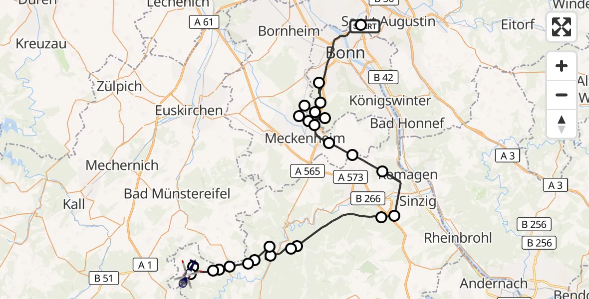 Flugroute Polizeihubschrauber Sankt Augustin - Wershofen/Eifel Flugplatz, 14 April 2026, 07:52