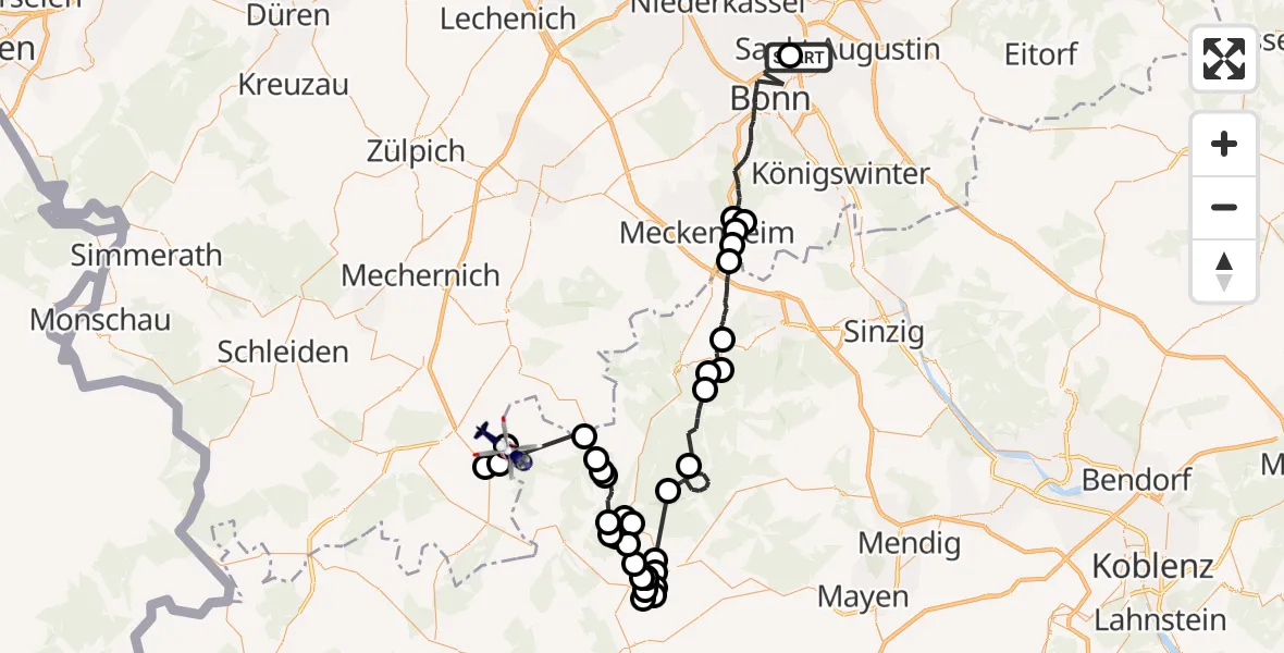 Flugroute Polizeihubschrauber Sankt Augustin - Blankenheim, 14 April 2026, 07:52