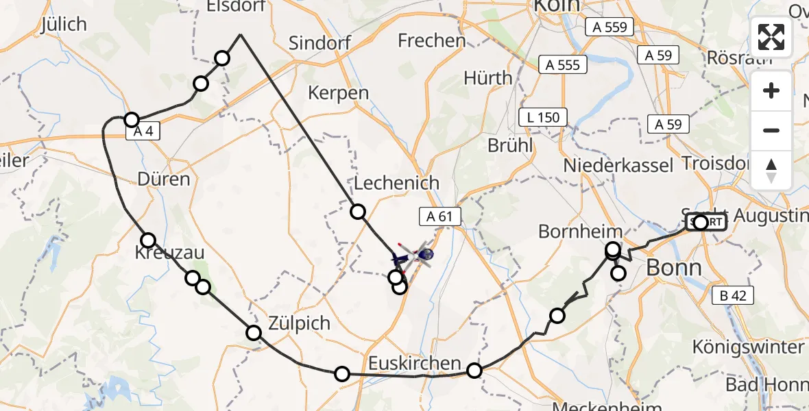 Flugroute Polizeihubschrauber Sankt Augustin - Erftstadt, 14 April 2026, 07:55