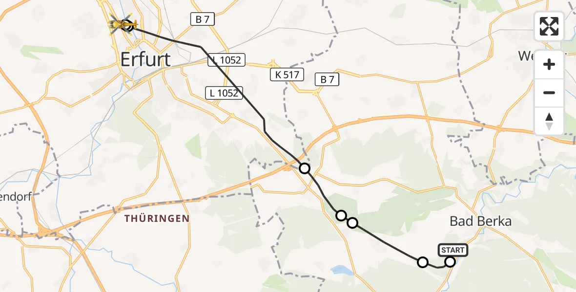 Flugroute Ambulanzhubschrauber Bad Berka Central Hospital - Helios Clinic Erfurt, 14 April 2026, 08:00