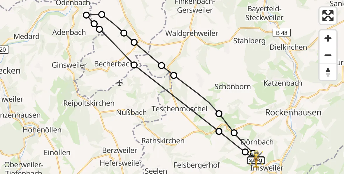Flugroute Rettungshubschrauber Imsweiler UL - Imsweiler UL, 14 April 2026, 08:11
