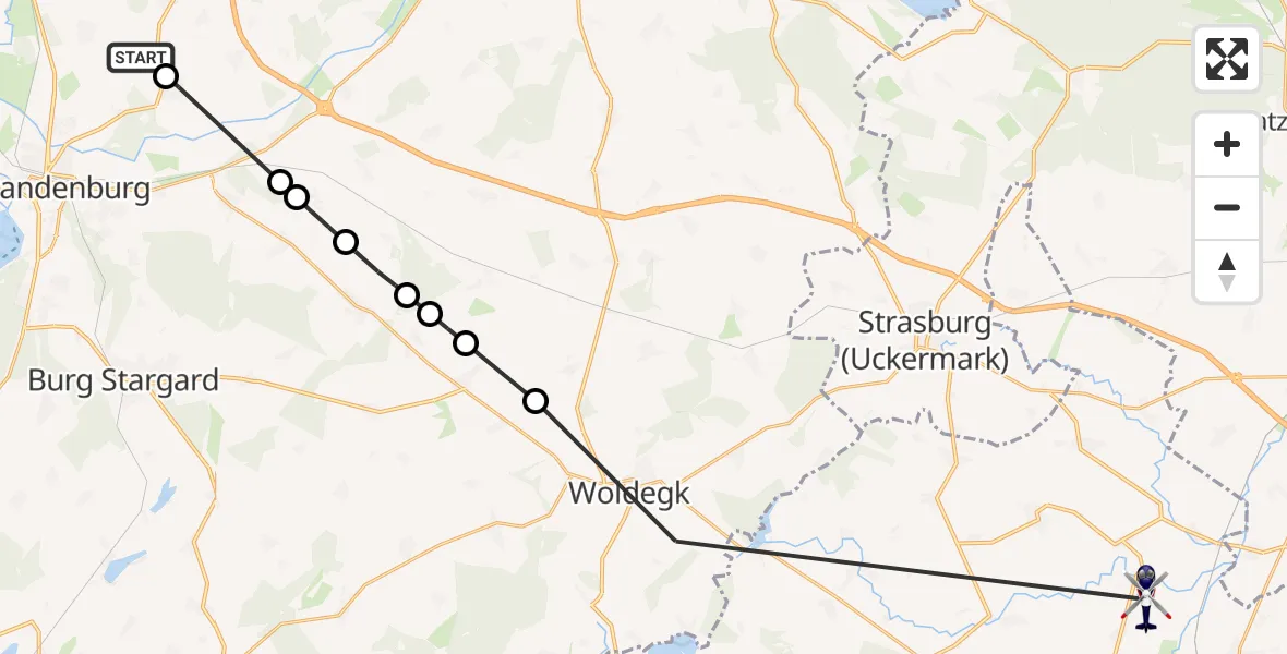 Flugroute Polizeihubschrauber Neubrandenburg Trollenhagen Flughafen - Uckerland, 14 April 2026, 08:11