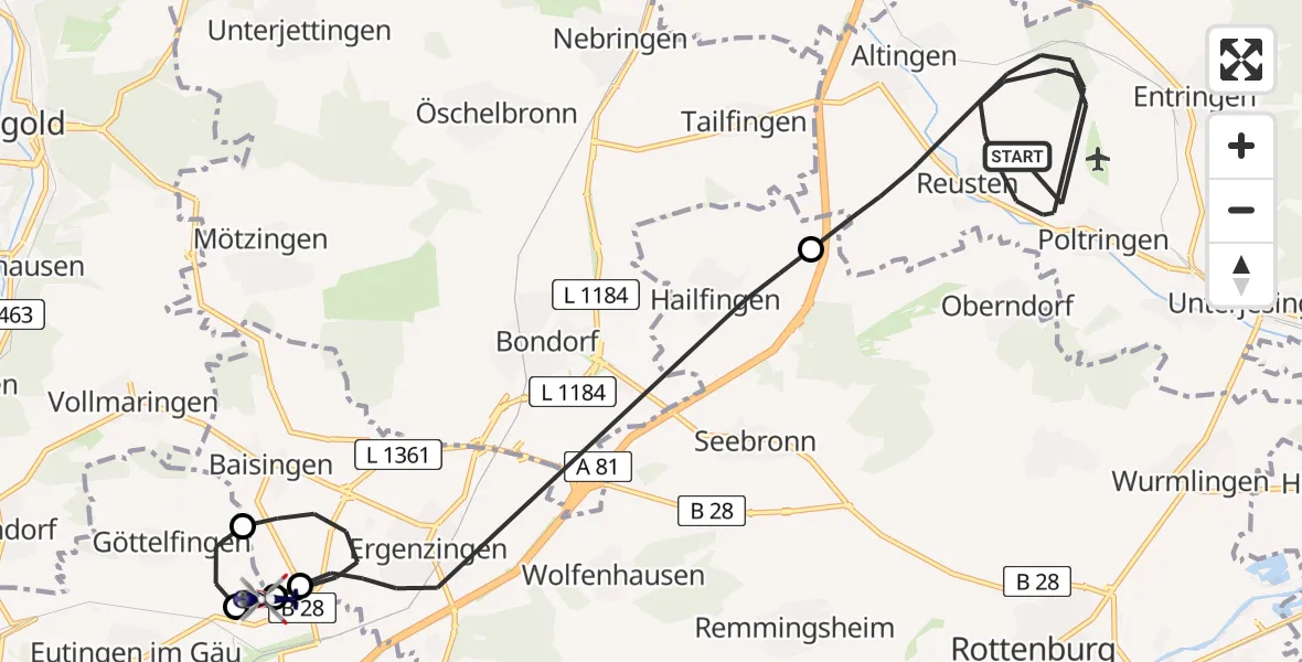 Flugroute Polizeihubschrauber Ammerbuch - Eutingen Flugplatz, 14 April 2026, 08:14