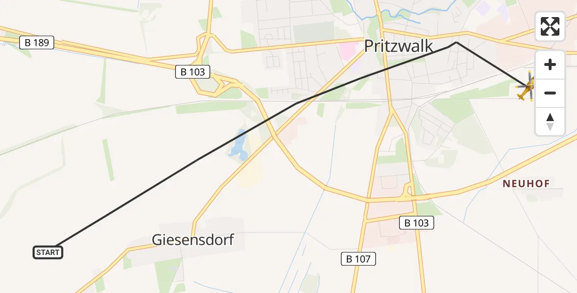 Flugroute Rettungshubschrauber Pritzwalk - Pritzwalk, 14 April 2026, 08:14