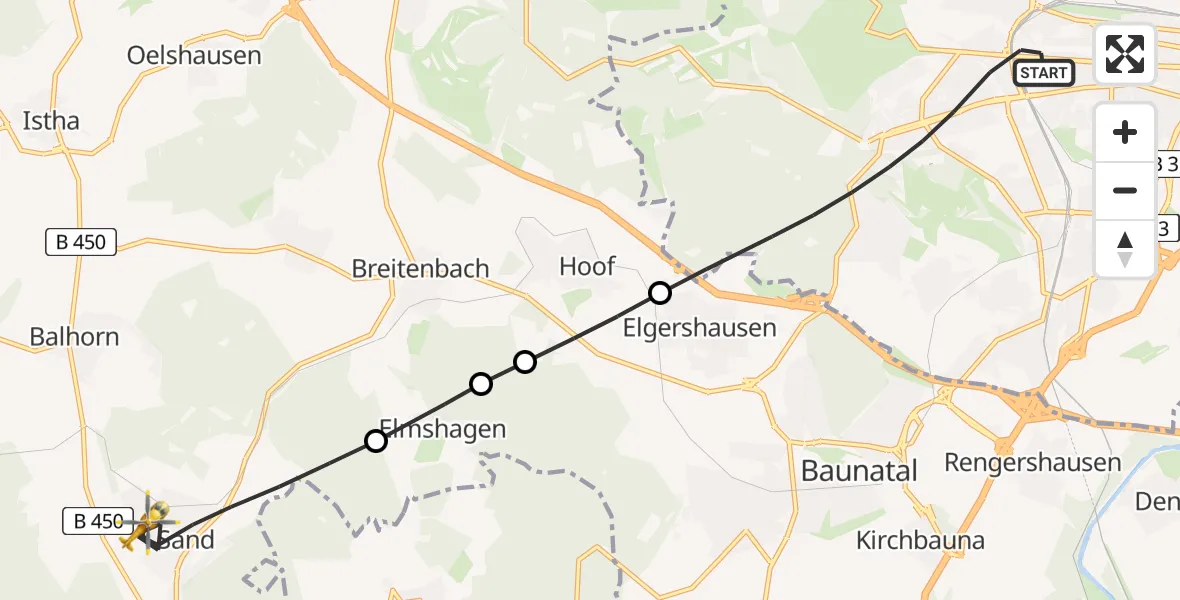 Flugroute Rettungshubschrauber Kassel - Bad Emstal, 14 April 2026, 08:15