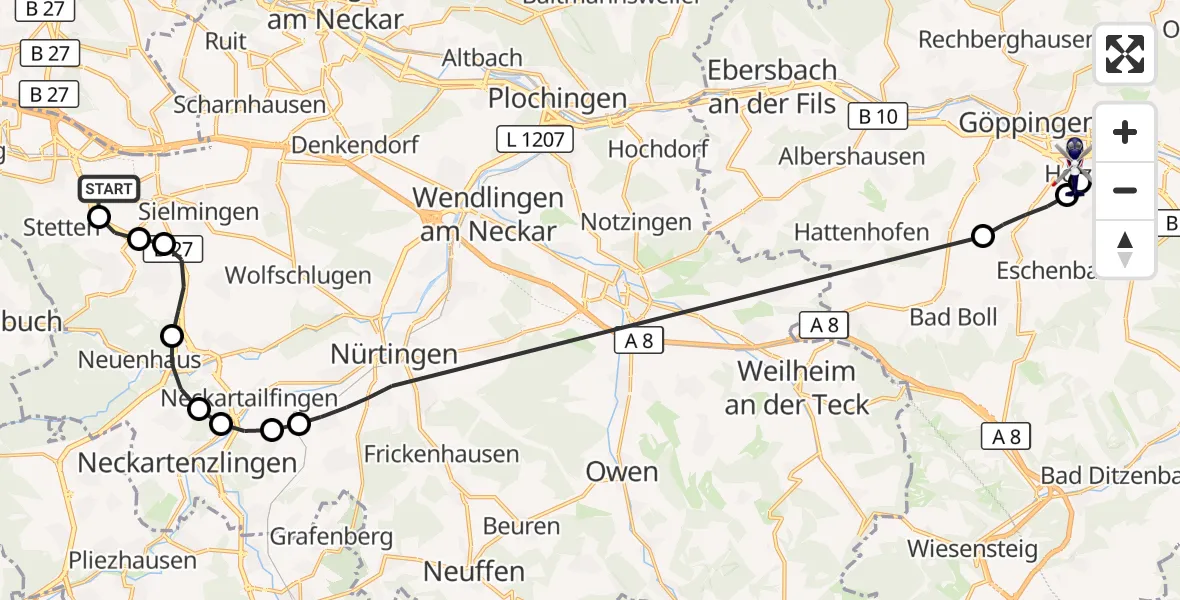 Flugroute Polizeihubschrauber Flughafen Stuttgart - Göppingen, 14 April 2026, 08:17