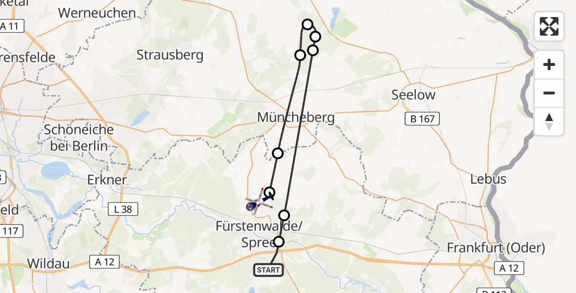 Flugroute Polizeihubschrauber Langewahl - Fürstenwalde/Spree, 14 April 2026, 08:22