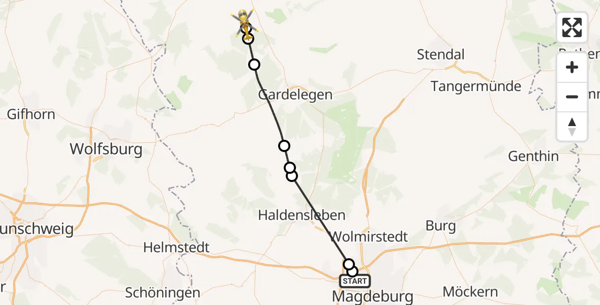 Flugroute Rettungshubschrauber Magdeburg - Klötze, 14 April 2026, 08:24