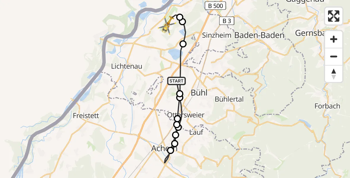 Flugroute Rettungshubschrauber Bühl - Karlsruhe Baden-Baden Flughafen, 14 April 2026, 08:32