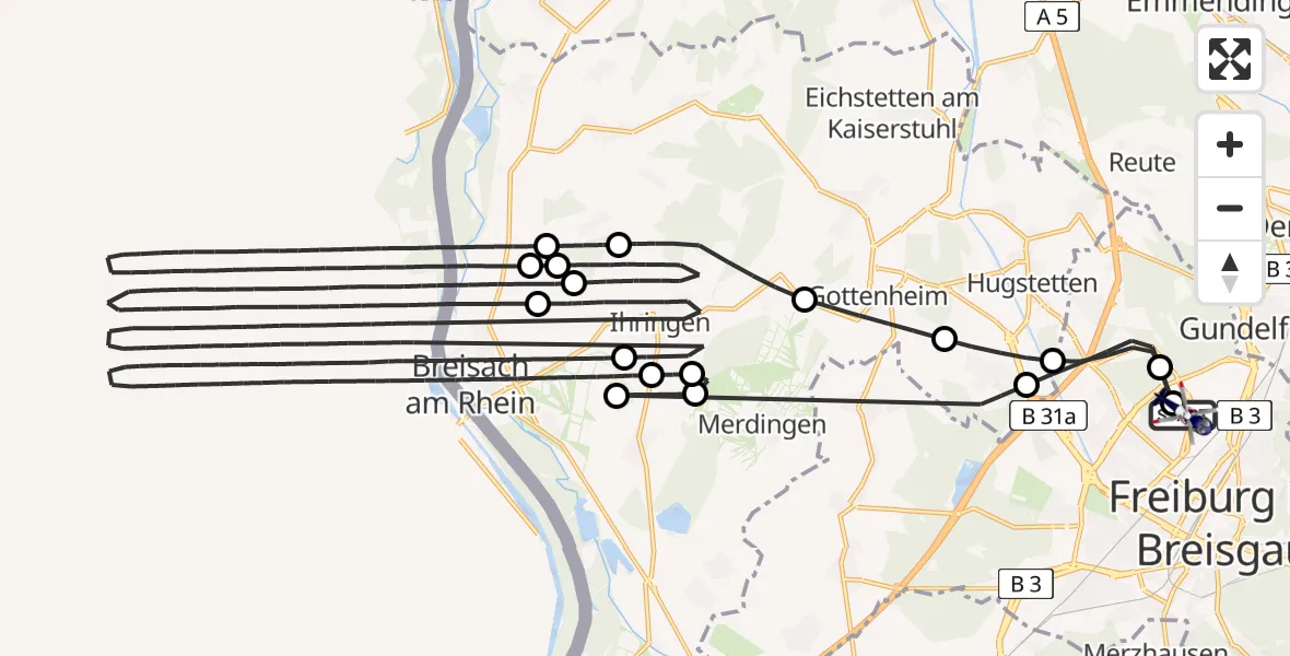 Flugroute Polizeihubschrauber Freiburg im Breisgau Flugplatz - Freiburg im Breisgau Flugplatz, 14 April 2026, 08:35