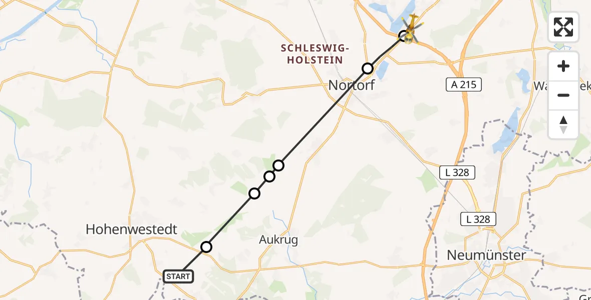 Flugroute Rettungshubschrauber Meezen - Langwedel, 14 April 2026, 08:35