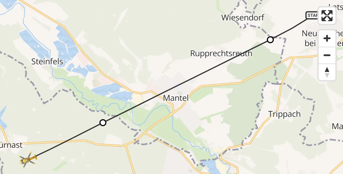 Flugroute Rettungshubschrauber Weiden i.d.OPf. - Weiherhammer, 14 April 2026, 08:39