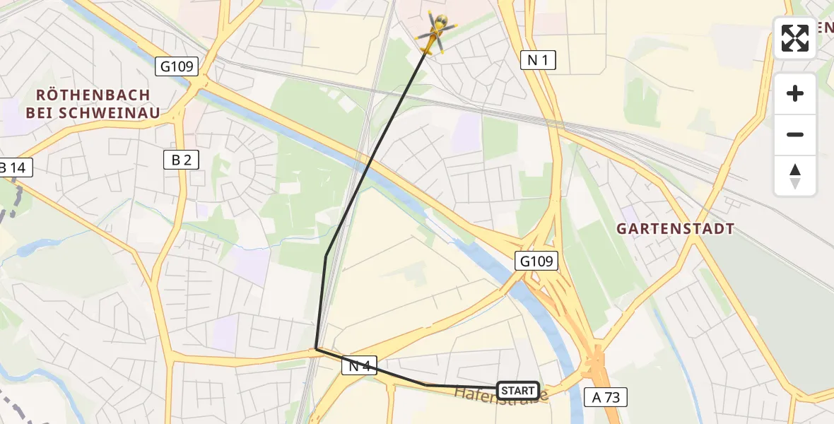 Flugroute Rettungshubschrauber Nürnberg - Nürnberg, 14 April 2026, 08:41