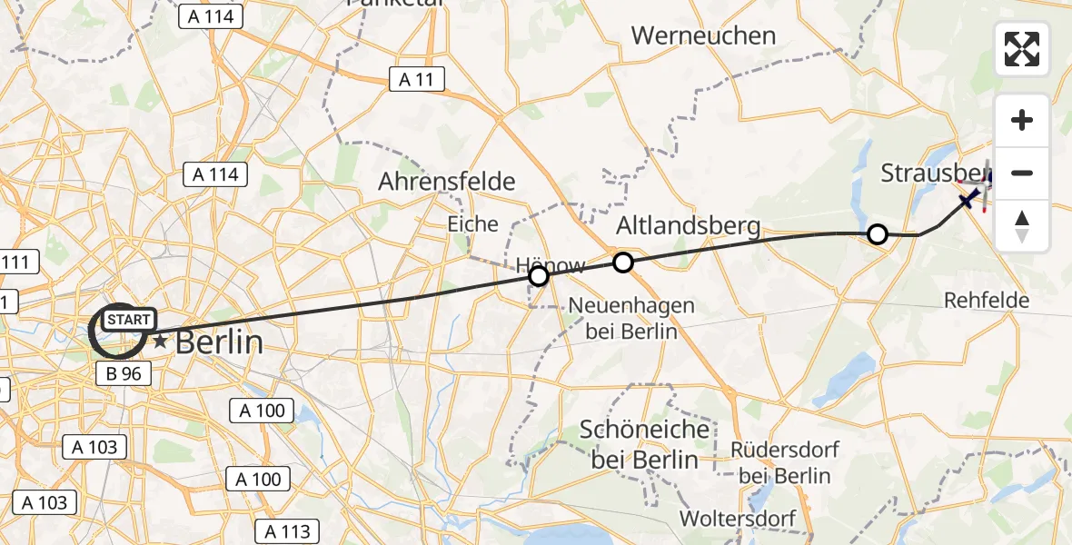 Flugroute Polizeihubschrauber Berlin - Strausberg, 14 April 2026, 08:59