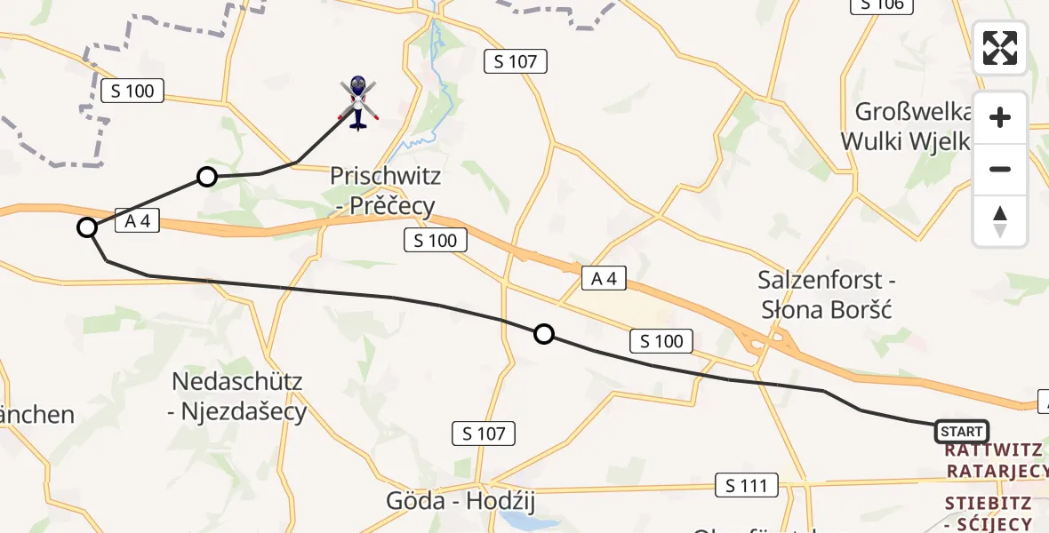 Flugroute Polizeihubschrauber Bautzen - Göda, 14 April 2026, 08:59