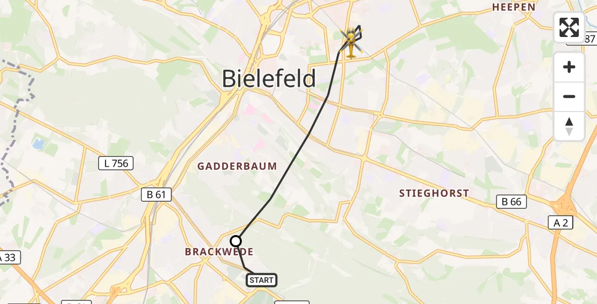 Flugroute Rettungshubschrauber Luftrettungszentrum Bielefeld - Bielefeld, 14 April 2026, 09:03