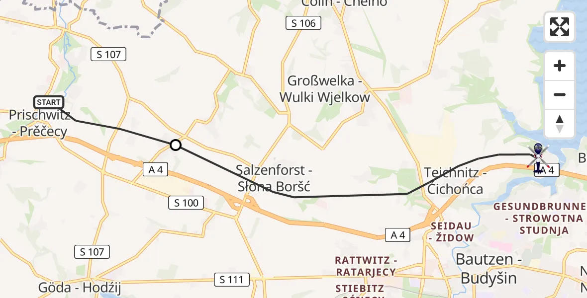 Flugroute Polizeihubschrauber Göda - Bautzen, 14 April 2026, 09:06