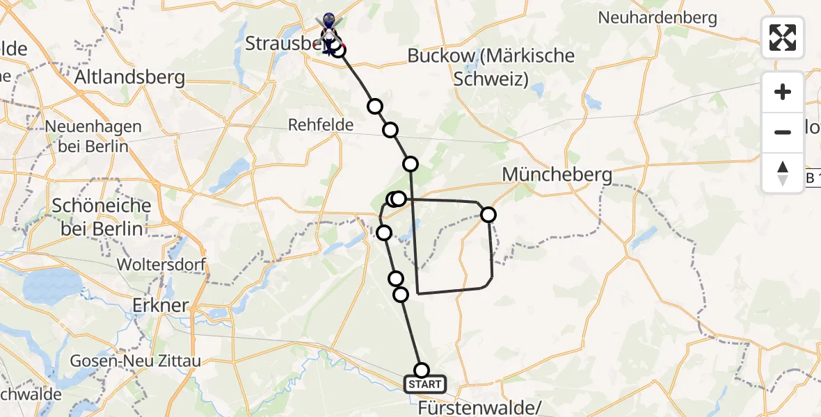 Flugroute Polizeihubschrauber Fürstenwalde/Spree - Strausberg, 14 April 2026, 09:07
