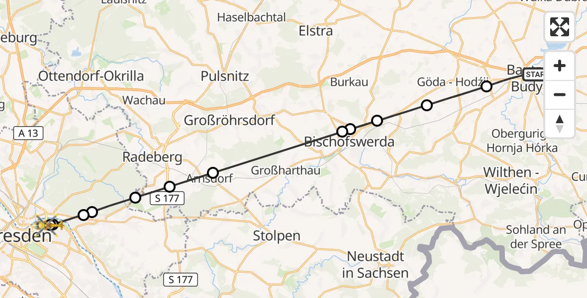 Flugroute Rettungshubschrauber Bautzen - Dresden University Hospital, 14 April 2026, 09:09