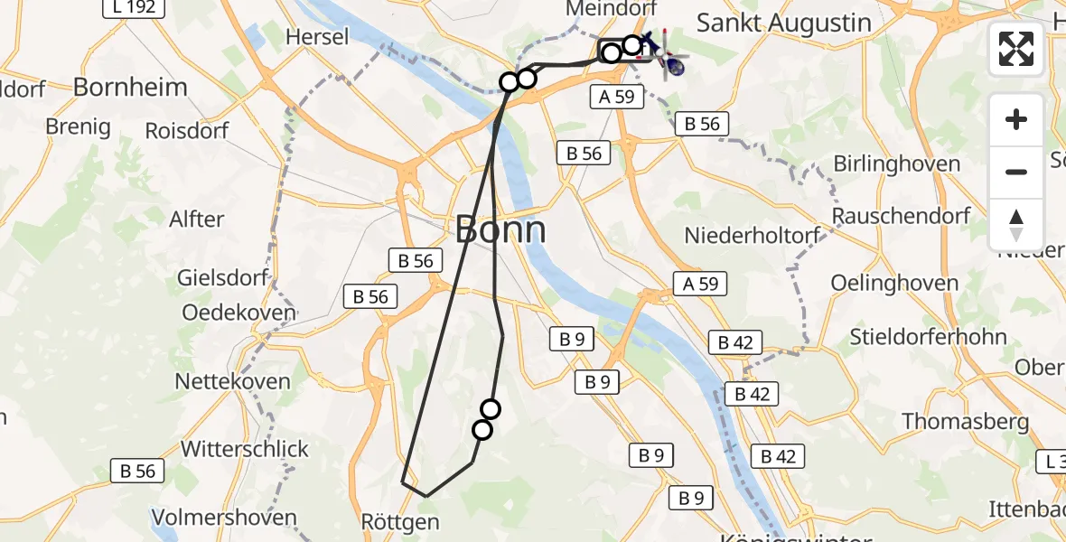 Flugroute Polizeihubschrauber Sankt Augustin - Sankt Augustin, 14 April 2026, 09:11
