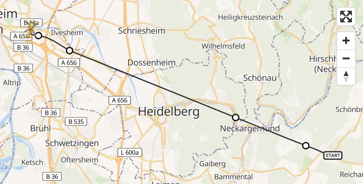 Flugroute Rettungshubschrauber Lobbach - Mannheim-City Flughafen, 14 April 2026, 09:12
